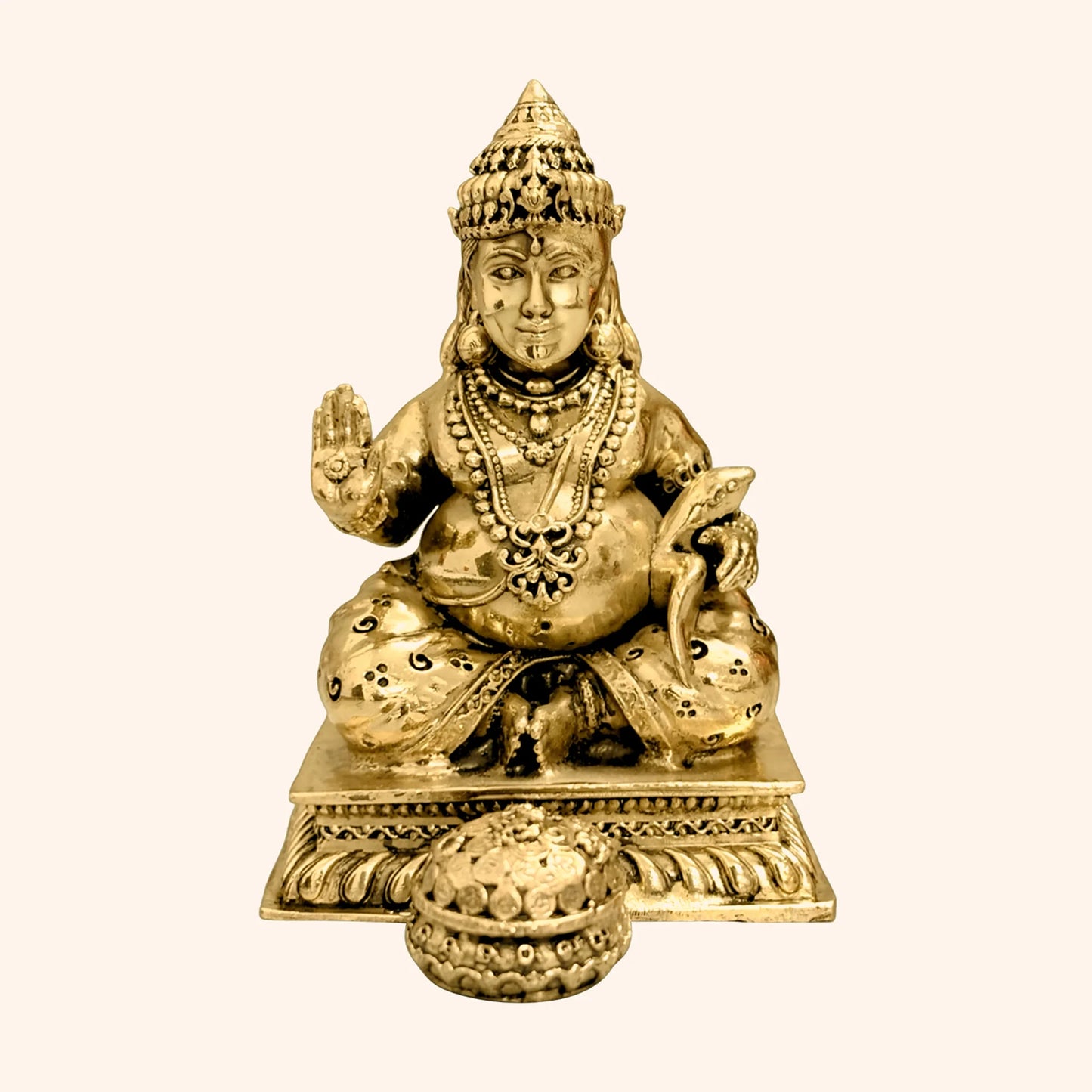 Vastu Brass Dhan Kuber Ji Idol (Small – 3 Inch) | Handcrafted Brass Wealth & Prosperity Statue for Home & Office Vastu Decor