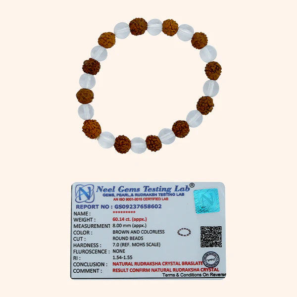 Rudraksh Crystal Bracelet – Clear Quartz & Rudraksha Energy Bracelet for Protection, Clarity & Aura-Balance