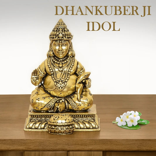 Vastu Brass Dhan Kuber Ji Idol (Small – 3 Inch) | Handcrafted Brass Wealth & Prosperity Statue for Home & Office Vastu Decor