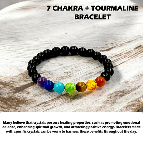 Seven Chakra Tourmaline Bracelet – Natural Tourmaline & 7-Chakra Gemstone Bracelet for Balance, Protection & Energy Flow
