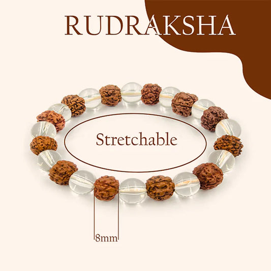 Rudraksh Crystal Bracelet – Clear Quartz & Rudraksha Energy Bracelet for Protection, Clarity & Aura-Balance