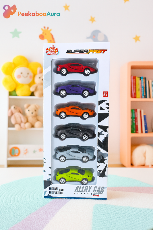 Alloy Metal Car Set with Smooth‑Spin Wheels for Kids – 6 pcs