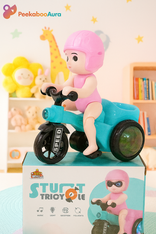 Stunt Tricycle Toy with Music, LED Lights & Rotating Wheels – Includes Riding Figure (1 pc)