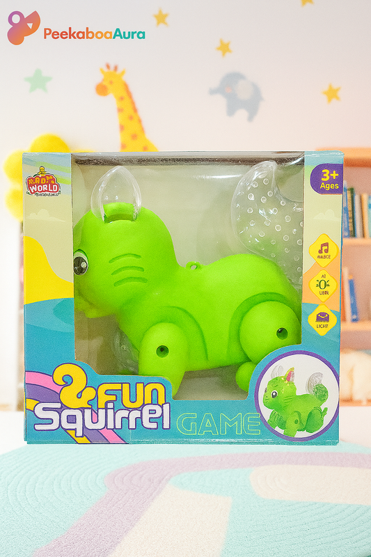 Interactive Fun Squirrel Toy with Music, LED Lights & 360° Motion – 1 pc