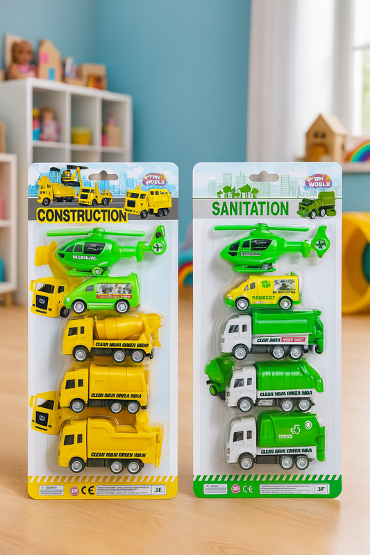 Construction Vehicle Set – Plane, Dump Truck, Cement Mixer & More - 5 pcs