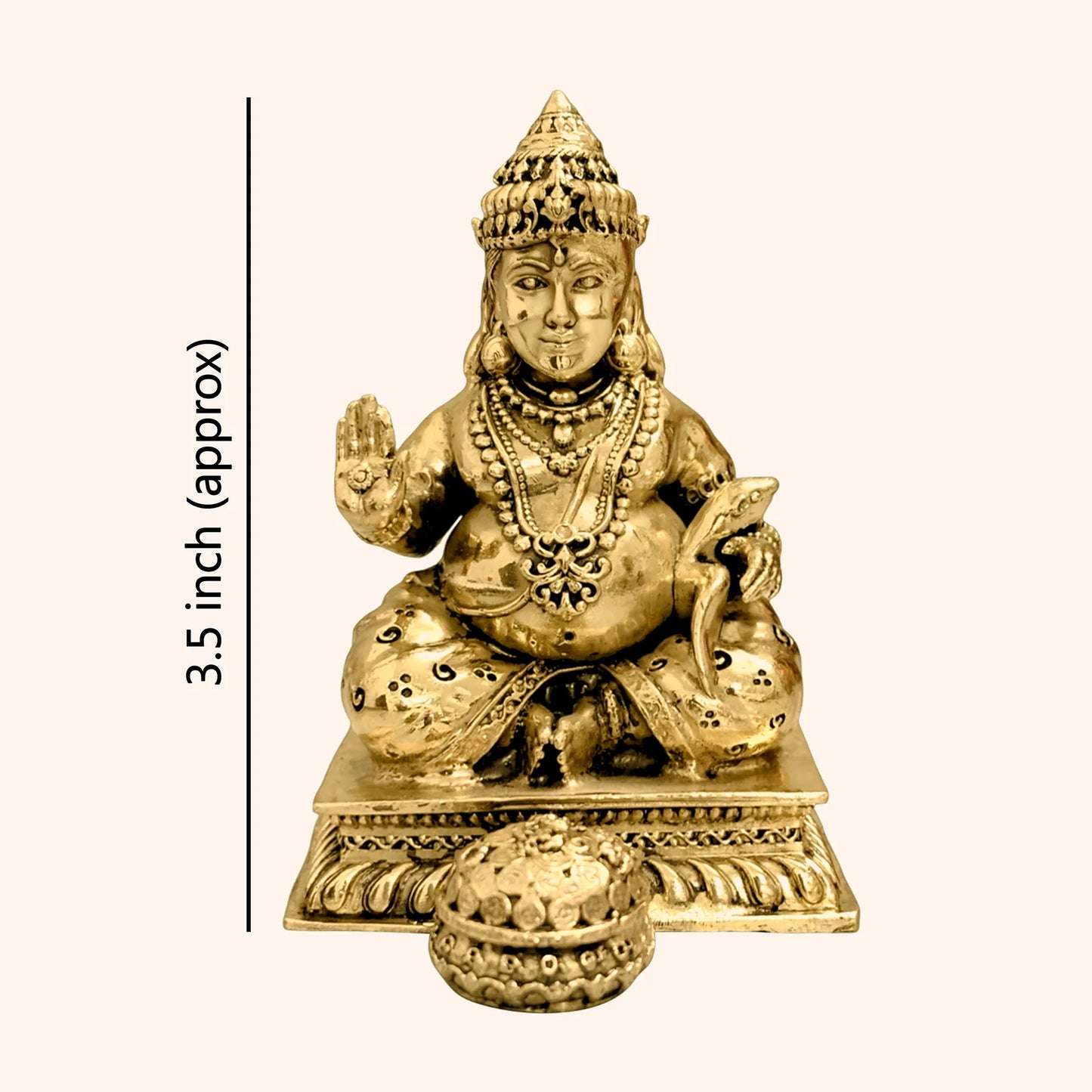 Vastu Brass Dhan Kuber Ji Idol (Small – 3 Inch) | Handcrafted Brass Wealth & Prosperity Statue for Home & Office Vastu Decor