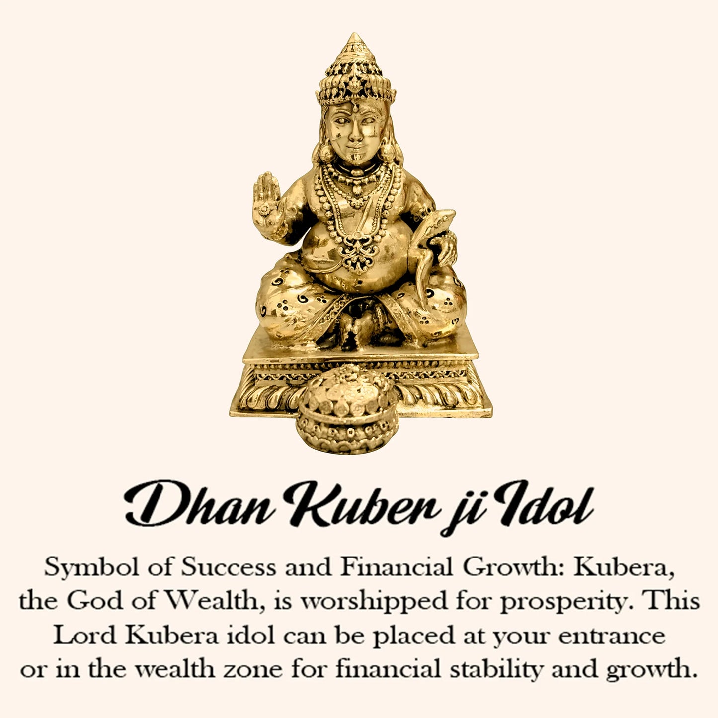 Vastu Brass Dhan Kuber Ji Idol (Small – 3 Inch) | Handcrafted Brass Wealth & Prosperity Statue for Home & Office Vastu Decor