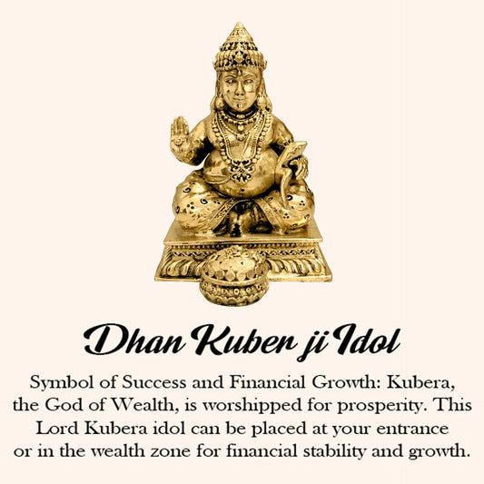 Vastu Brass Dhan Kuber Ji Idol (Small – 3 Inch) | Handcrafted Brass Wealth & Prosperity Statue for Home & Office Vastu Decor