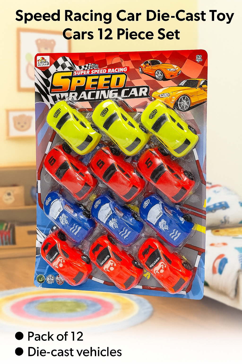 Speed Racing Die-Cast Toy Car Set – Pack of 12 Mini Vehicles for Kids (3+ Years), Multicolor Play Cars for Boys & Girls